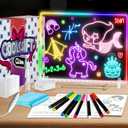 16" LED Drawing Board for Kids - Light Up LED Note Board with Colors & 18 Tracing Stencils, Birthday Gifts for Girls Ages 5-12, Glow Doodle Pad Art Set, 39PCS