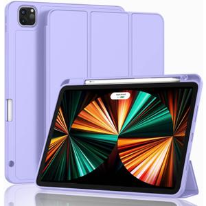 ZryXal New iPad Pro 12.9 Inch Case 2022/2021/2020(6th/5th/4th Gen) with Pencil Holder,Smart iPad Case [Support Touch ID and Auto Wake/Sleep] with Auto 2nd Gen Pencil Charging (Light Purple)