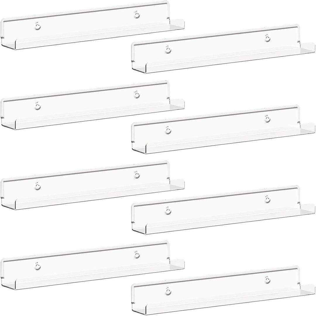 Lifewit Floating Shelves for Vinyl Record, 8 Pack 12" Clear Acrylic Wall Shelf Room Decor for Book/Photo/Picture/Makeup Display in Bedroom, Living Room, Bathroom Storage and Organization