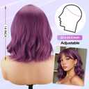 Purple Wig with Bangs for Women, 14" Short Wavy Bob Wig, Natural Looking Lavender Synthetic Hair for Cosplay & Daily Wear, Heat Resistant Glueless Colorful Wigs, Pelucas de Mujer