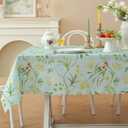 Rectangle Waterproof Tablecloth Linen Textured Table Cloth,Stain and Wrinkle Resistant Washable Fabric Table Cover for Dining, Party, Camping and Outdoor, 60 x 120 Inch, Green Leaves