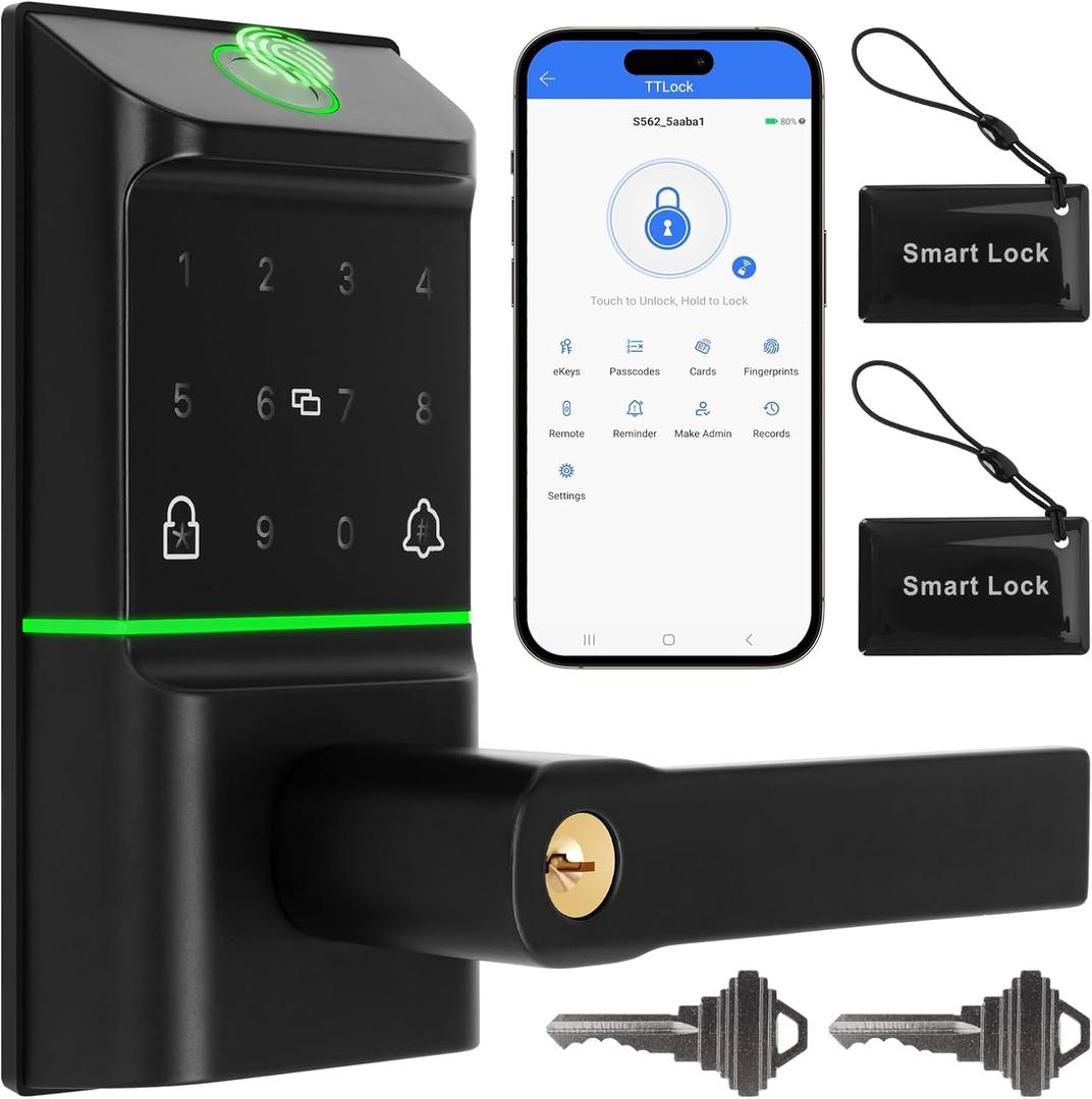 Bamberg Keypad Smart Door Lock with Handle: Keyless Entry Deadbolt - Fingerprint & Keypad Door Lock for Front Door - Key & IC Card Access - Remote Control via APP - Secure Smart Lock