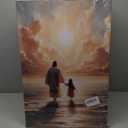 Jesus Canvas Wall Art Jesus With Girls Walks On Water Painting Picture Wall Decor Christian Art Decor Religious Poster Print Artwork for Living Room Bedroom Church Home Decoration (24"L x 16"W)