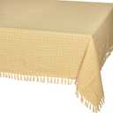 Table Cloth, Yellow/White Woven Fringed, 100% Cotton Table Cover, Size 60x102 Inch, Suitable for Formal Dining, Everyday Meals and Casual Occasions.