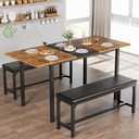 VECELO 3-Piece 63" Extendable Kitchen Table with Benches/Chairs, Modern Breakfast Dinette/Dining Room Set for 4/6/2, Small Space Saving Design, Easy Assembly (Retro)