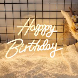 Happy Birthday Neon Sign, Happy Birthday Light Up Sign, Neon Happy Birthday Sign, Happy Birthday Led Sign for Backdrop All Birthday Party Decoration USB Powered Warm White,16.5"x 12" (Plug not provided)
