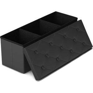 GLAXYFUR Storage Ottoman Bench, 43 Inches Folding Ottoman with 2 Dividers, PU Leather Foot Rest, End of Bed Bench, Storage Chest for Living Room, Bedroom and Entryway, Black