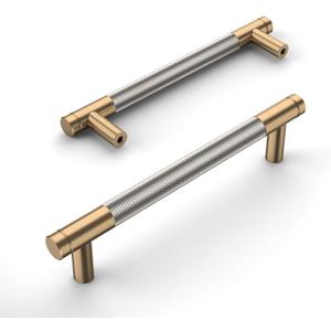 Amerdeco 10 Pack Champagne Bronze and Brushed Nickel Knurled Cabinet Pulls 5 Inch Hole Center to Hole Center Kitchen Cabinet Handles for Drawer Dresser, Cupboard and Wardrobe ZH0040