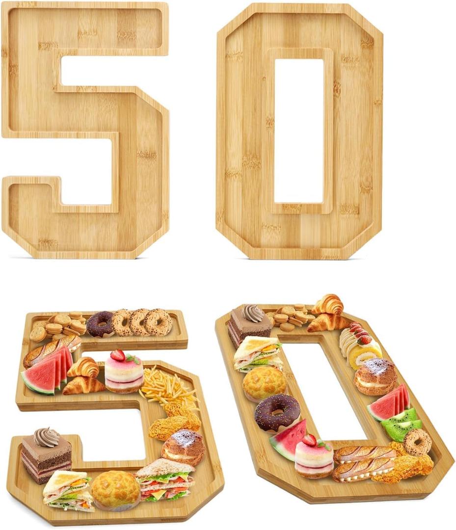 Brainy 50th Birthday Party Supplies Trays Number Charcuterie Tray Wooden Serving Charcuterie Tray for 50th Birthday Anniversary Party Decorations Chocolate Candy Container (50th)