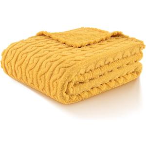 FY FIBER HOUSE Sherpa Blanket - 3D Pattern Design Yellow Throw Blanket for Sofa Couch, Bed, Warm Super Soft Cozy Microfiber Fleece Blanket for Living Room, Throw 50x60