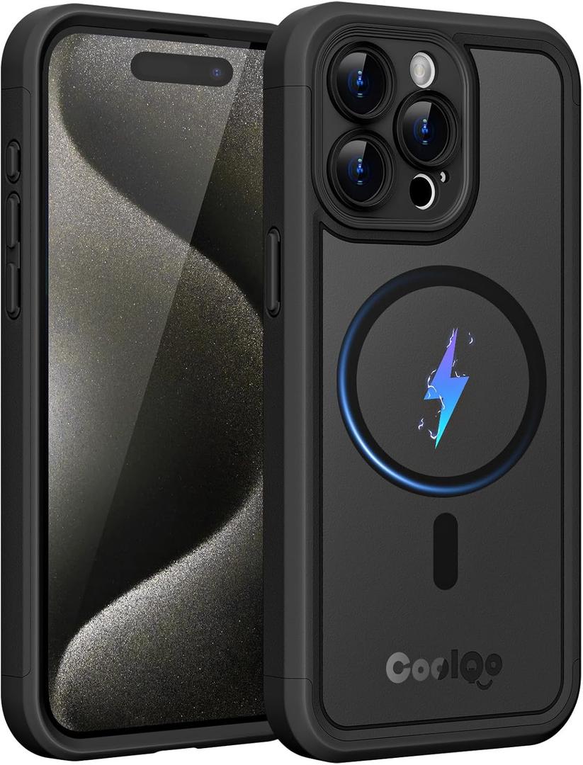 COOLQO Magnetic for iPhone 15 Pro Max Case, Dual Layer Matte Scratch-Resistant, Black (15ProMax-6.7inch)