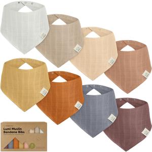 8-Pack Muslin Baby Bibs for Boys, Girls - Muslin Bandana Drool Bibs for Baby Girl & Boy, Drooling Newborn, Teething Toddler, Infant 0-36 months, 100% Cotton Extra Absorbent & Soft (Spice)