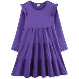 Bumeex Girl's Dresses Cotton Ruffle Sleeve Tiered Swing A-Line Cute Midi Casual Sundress. 10,11