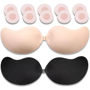 2 PCS Strapless Adhesive Bra Invisible Push Up Sticky Bra Self Adhesive Bra for Women (Nude)