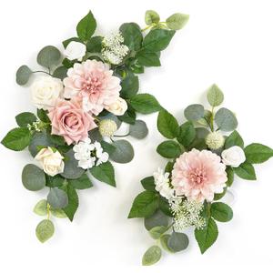 WEIERYUE(Pack of 2) Artificial Flowers Decorations,Artificial Arch Backdrop Garlandfor Ceremony Party Reception Entrance Welcome Easel Door Floral Decor Wall Home Entryway Outdoor(Ash Powder)