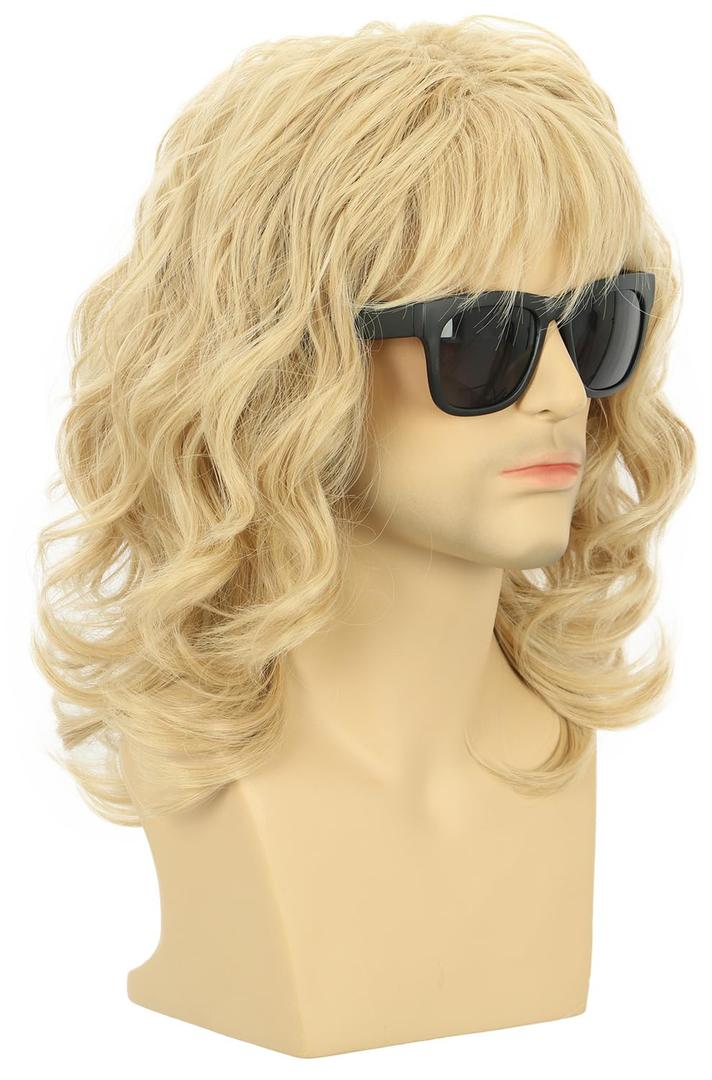 karlery California 70s 80s Rocker Wig Men Women Long Curly Blonde Halloween Costume Anime Wig