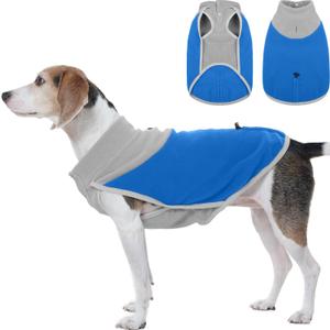 IDOMIK Large Fleece Dog Sweater,Soft Dog Fleece Jacket with Leash Hole & Adjustable Back,Warm Winter Coat Vest for Fall Cold Weather,Pullover Pet Sweatshirt for Corgi Labrador Golden Retriever,Azure,L