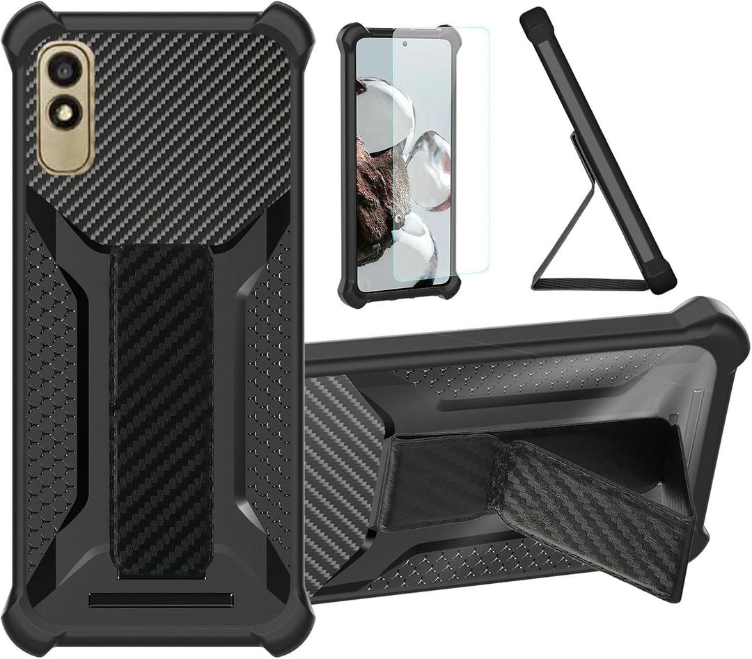 BLU C5L MAX Case Compatible for Blu C5l Max 2024 Phone Case Cover [with Tempered Glass Screen Protector] Hybrid Case [Folding Support Magnetic] [Frosted Anti-Fingerprint] Black