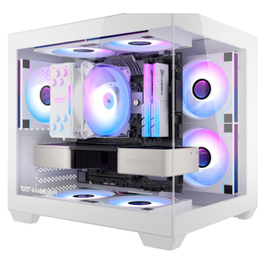 darkFlash ITX PC Case, Pre-Install 3 PWM ARGB Fans Computer Case, Full View Dual Tempered Glass ITX Case, Mini Size, Supports 240mm AIO(C275P) (White)