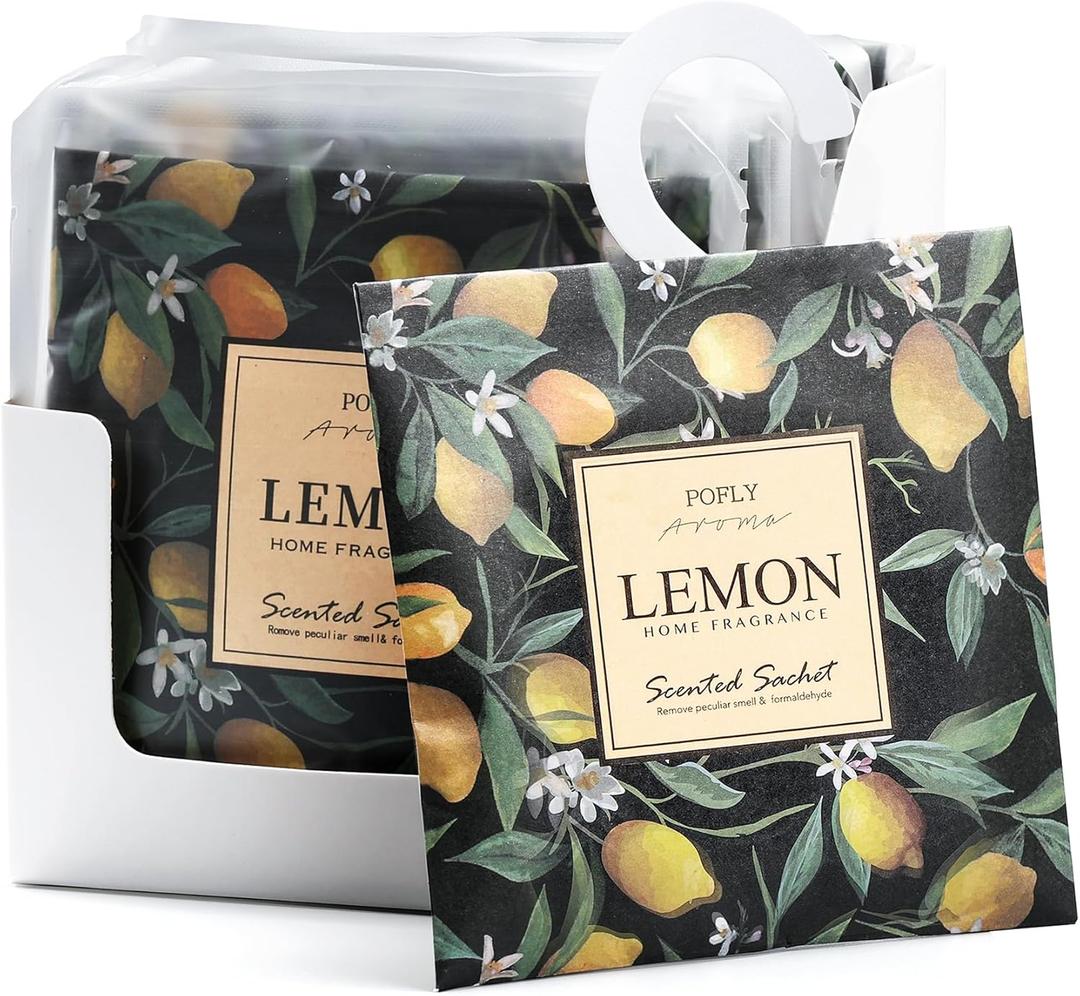 12 Pack Large Lemon Scented Sachets  Hanging Closet & Drawer Deodorizer & Air Freshener, Long-Lasting Aroma