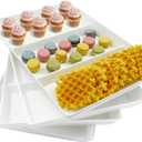 Divided Serving Tray Platter, 4 Pack 15" x 10" Fruit Veggie Food Tray for Party, Plastic Serving Trays for Appetizer, Snack, Dessert, Cookie, Brunch Decorations Platters, White Trays BPA-Free