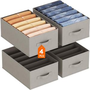 Lifewit Jeans Pants Storage Organizer with 6 Grids, 4 Pack Large Size Wardrobe Clothes Storage Bins for Closet, Foldable Drawer Dividers with Support Board for Sweater, T-shirt, Hoodie, Dress (16.5" x 10.6" x 6.7" (6 Grids))