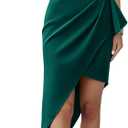 BTFBM Women 2025 Summer Fashion Elegant One Shoulder Cocktail Dress Ruffle Sleeve Wrap Ruched Bodycon Short Party Dresses (X-Large, Dark Green)