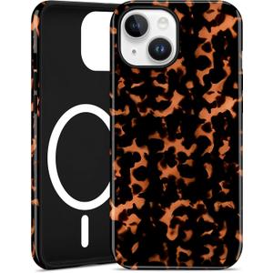 Jusy Compatible with MagSafe Brown Tortoise Shell Print Phone Case for iPhone 13/14, Amber Trendy Luxury Magnetic Soft TPU and Hard PC Protective Phone Cover for Women Girls - Turtle Shell