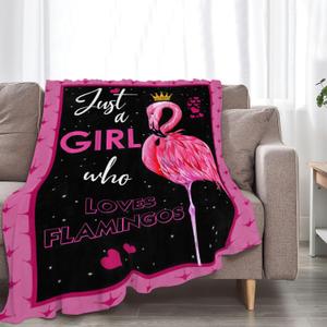 Just A Girl Who Loves Flamingos Blanket Cute Flamingo Decor Throw Blanket Gifts for Girls Boys Super Warm Soft Plush Fleece Flannel Winter Bedding Blanket for Kids Adults Women Men 50"X40"