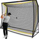 Golf Hitting Net with Extra Striking Net, 10x7 FT Heavy Duty Golf Practice Net for Real Golf Balls, 7-Ply Netting with Stable Alloy Frame for Backyard, Garage, Indoor & Outdoor Practice for Golfers