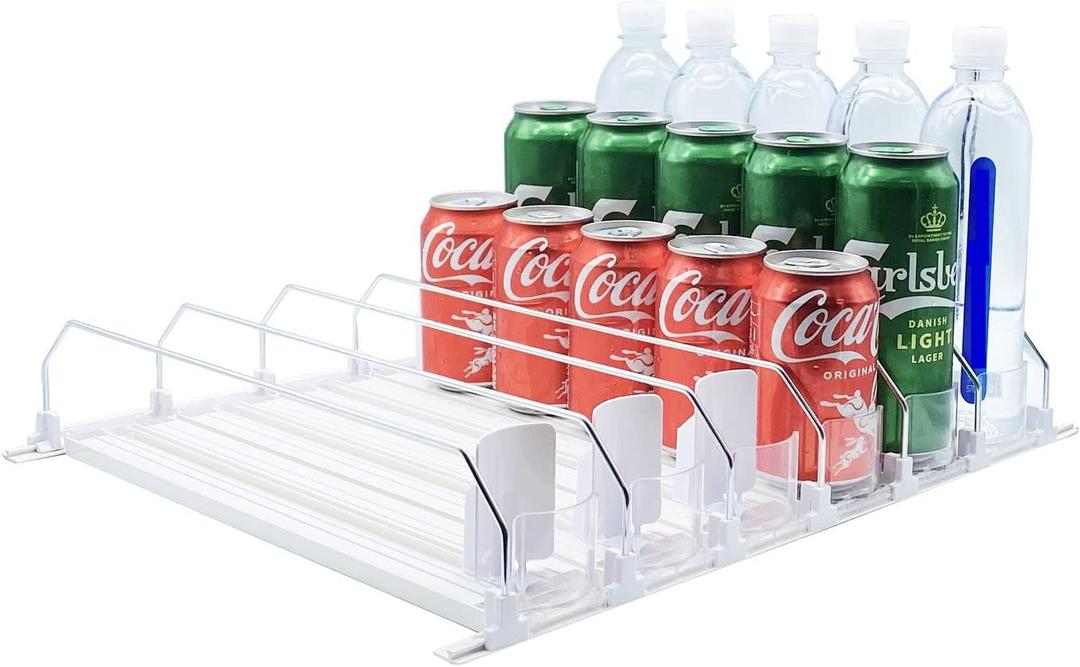 Drink Organizer for Fridge-White Automatic Pusher Glide,12oz 16oz 20oz-Soda Dispenser for Fridge-Holds up to 30 Cans (38CM)