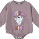 Aiwpstoin Halloween Baby Clothes Boy Girl Pumpkin Ghost Sweatshirt Bubble Romper Bodysuit Shirt Infant Fall Outfit (Purple B, 6-12 Months)