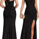 Women Bodycon Maxi Dress High Slit Halter Tie Ruched Long Formal Cocktail Wedding Guest Dresses (Large, Black)