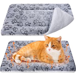 VitalCozy 2 Pack Self Warming Cat Mat Self Heating Pad Bed Reversible Machine Washable Reflects Body Heat Warm Thermal Pet Pad Crate Blanket for Feral and Indoor Cat (Grey, 22'' X 18'', Dog Paw)
