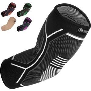 Kunto Fitness Elbow Brace Compression Support Sleeve (Shipped From USA) for Tendonitis, Tennis Elbow, Golf Elbow Treatment - Reduce Joint Pain During Any Activity!, Large (Black, L)