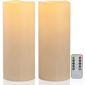 12" x 5" Waterproof Extra Large Outdoor Flameless Candles Battery Operated LED Flickering Pillar Candles with Remote for Indoor Outdoor Lanterns, Long Lasting, Ivory White Large, Set of 2