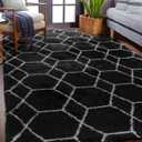 ONASAR Area Rugs for Bedroom Living Room, Fluffy 4x6 Black and White Rug, Geometric Shaggy Plush Bedside Indoor Floor Carpet for Nursery Kids Teens Girls Boys Dorm Home Office Decor