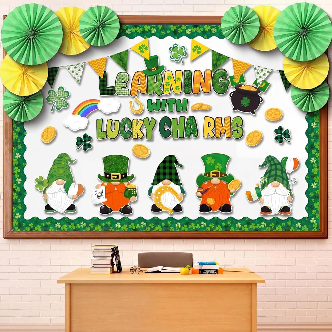 Eersida Spring Easter Bulletin Board Decorations with Paper Fans 3D Christian Classroom Bulletin Board St Patricks Day Flower Bunny Cutouts School VBS Library Church Window Wall Decor(St. Patricks) (L)