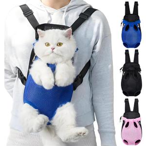 Pet Carrier Backpack, Adjustable Neck Circumference and Front Carriers, Widened Shoulder Strap, Adapt to Different Body Types and Carrying Needs, Suitable for pet to Travel with (Blue, Large（Fit:10-18lb）)