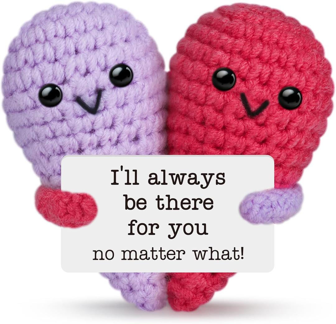 2 x Crochet Heart Valentines Day Gifts for Him Her,Cute Handmade Emotional Support Knitted Doll Thinking of You Cheer Up Gift for Women Best Friend,Funny Long Distance Relationship Gifts,Small Keepsake