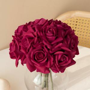 DUYONE Artificial Roses Single Stem 10pcs Fake Silk Flower Arrangement Bouquet for Home Party Wedding Decoration(Rose red)