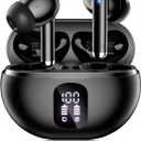 Wireless Earbuds, Bluetooth 5.4 Headphones with 50H Playback, Deep Bass Stereo Ear Buds Clear Calls with LED Power Display, IPX7 Waterproof, in-Ear Earphones with Mic for Phone/Android/iPad, Black