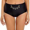 Seagoo Womens High Waisted Bikini Bottoms Tummy Control Full Coverage Bathing Suit Swim Bottom with Paperclip Chain L