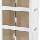 Foldable Storage Bins with Lids Stackable Storage Bins with Doors and Wheels Magnetic Dual-Opening Doors Storage Containers for Bedroom, Living Room, Closet, Laundry (White-3Pack)