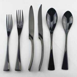 Stainless Steel Mirror Polished Flatware Set, Steak Knife Dinnerware Knife Fork Salad Fork Dessert Spoon 6-piece, Service for 1, Black