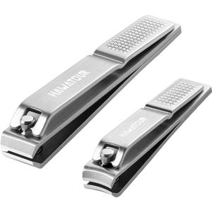 HAWATOUR Nail Clippers Set, Ultra Sharp Sturdy Fingernail and Toenail Clipper Cutters with Visibly Tin Case, Silver