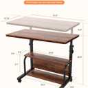 QZMDSM Portable Rolling Desk on Wheels Adjustable Height Desks for Small Spaces, 32" Computer Desk Drafting Tables with Storage Shelves for Home Office Rustic, 32" X 28"-35.4"