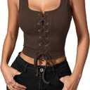 SOLY HUX Women's Lace Up Crop Tank Tops Sleeveless Scoop Neck Ribbed Slim Fit Going Out Shirts XL