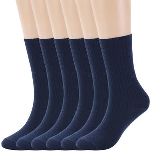 Women's Casual Cotton Crew Sock 3-Pack Basic Pure Color Soft Comfort Socks (Blue) Size 5-7
