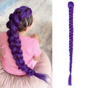 Long Purple Braid Ponytail Hair Extensions 26 Inch Purple Hair Extenisons for Braiding Easy Clip in Ponytail for Cosplay Halloween Costume